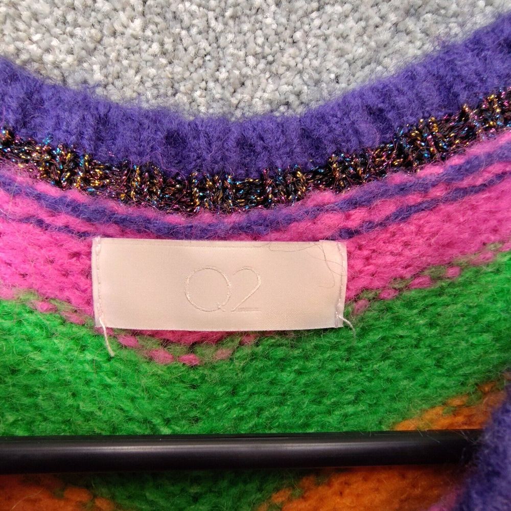 Q2 Womens Sweater Multicolor M Long Sleeve Crew Neck Pullover Chunky Knit - Picture 9 of 10